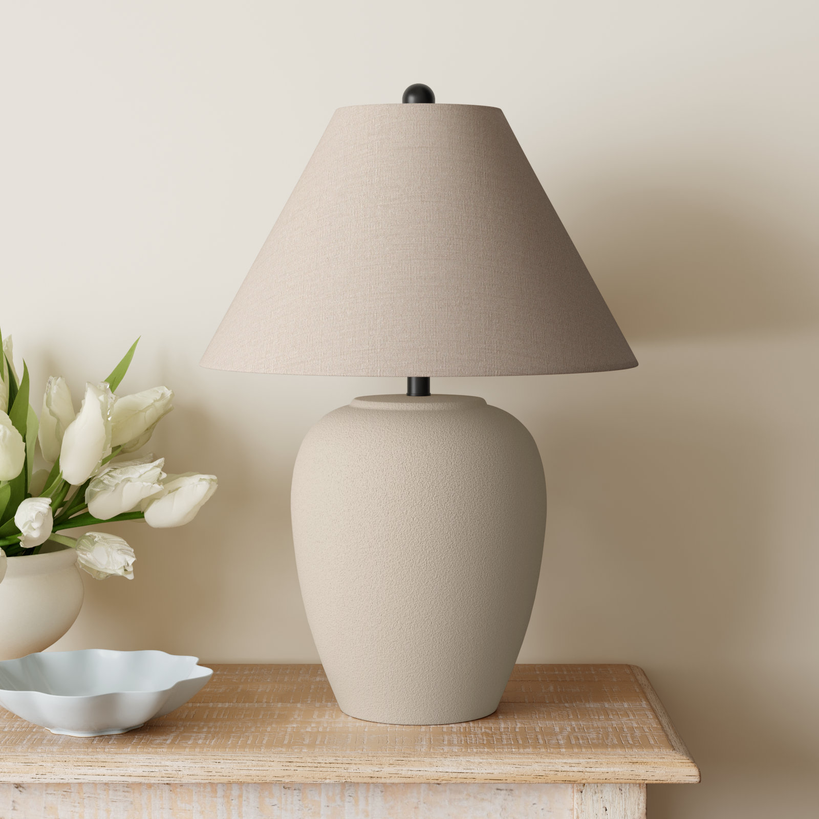 Eustacia Ceramic Table Lamp, Beige
