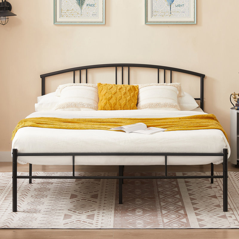 Grand lit en métal avec 2 tables de chevet brunes - ensemble de chambre à coucher moderne 3 pièces, Brun / noir, Grand