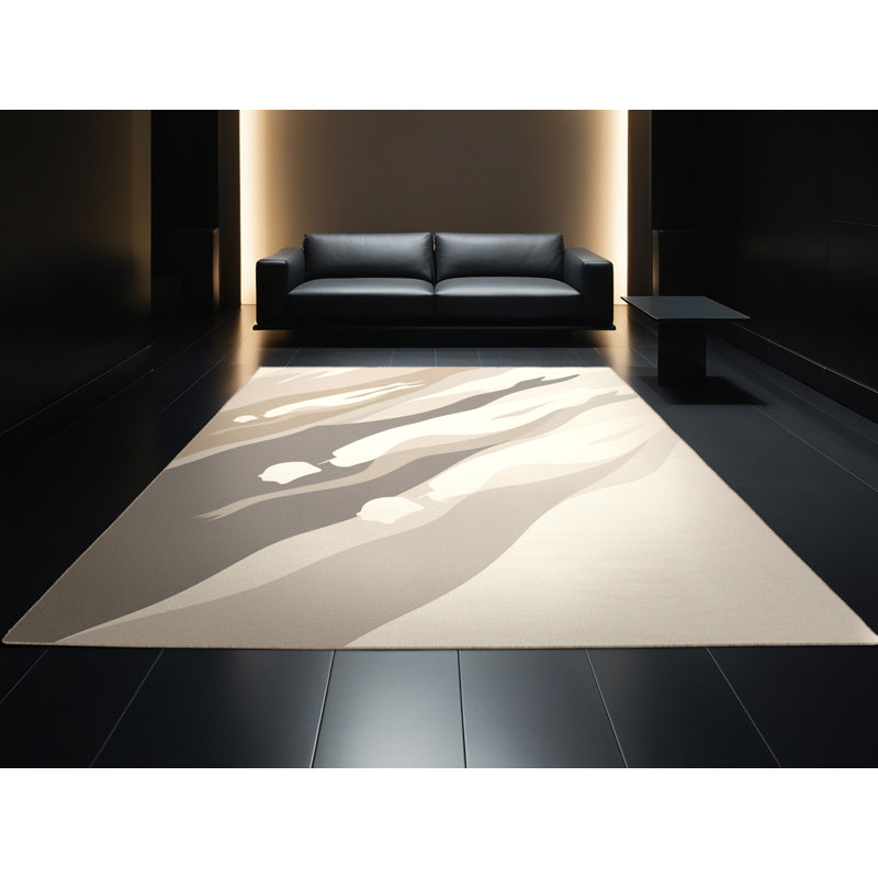Machine Washable Bracondale Paralympic Swimming Minimalist Rug in Beige – Beige Binding, 8x10