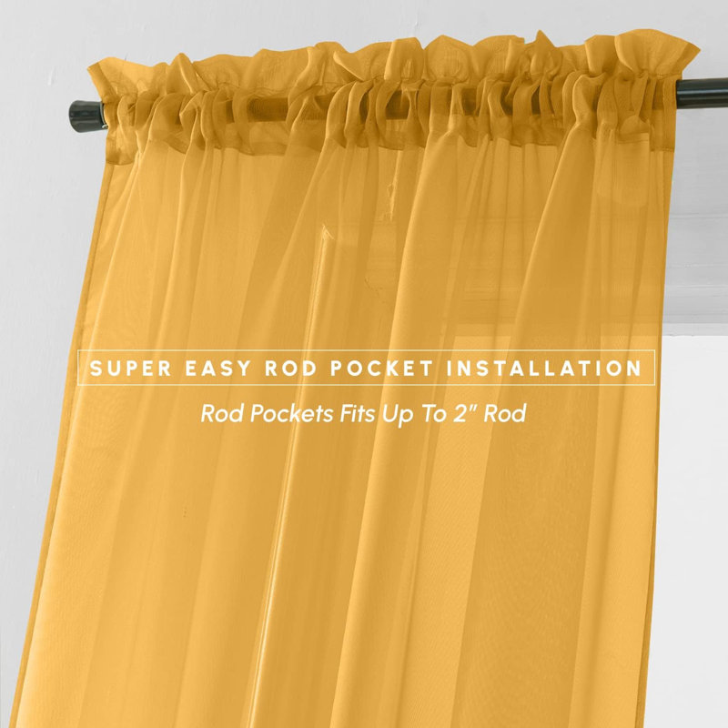 Yaelle Semi Sheer Curtain Pair, 40" W x 84" L, Gold