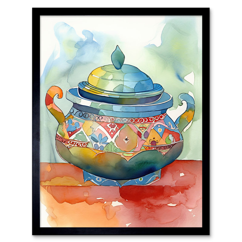 Soup Tureen With Patterns Folk Art Art Print Framed Poster Wall Decor 12x16 inch