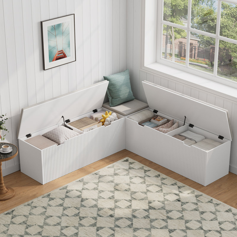 Banc de rangement en forme de L avec coussin - Banc d'angle moderne pour la cuisine, entrée - blanc, Blanc