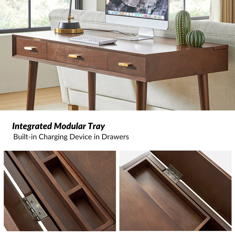 Kerah 48" Mid Century Modern Desk with Charging Station