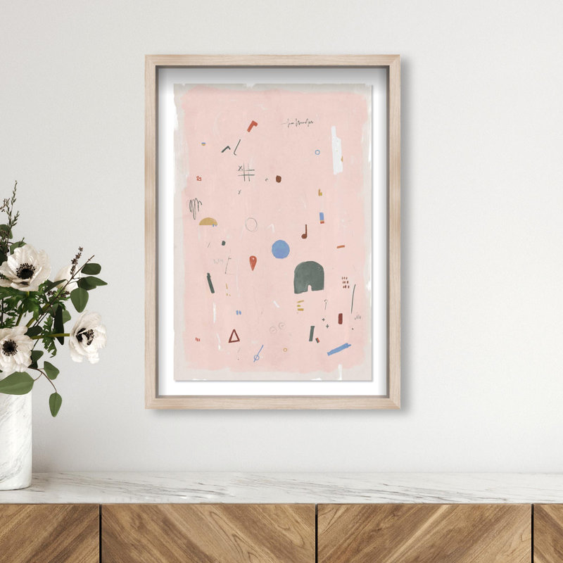 Oliver Gal Pieces of Me Blush Abstract - Luxury Shadowbox Framed Wall Art, 47" H x 32" W, Cream