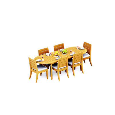 9 Pcs Grade-A Teak Wood Dining Set: 94" Double Extension Oval Table And 8 Atnas  Armless Chairs #11AT2200