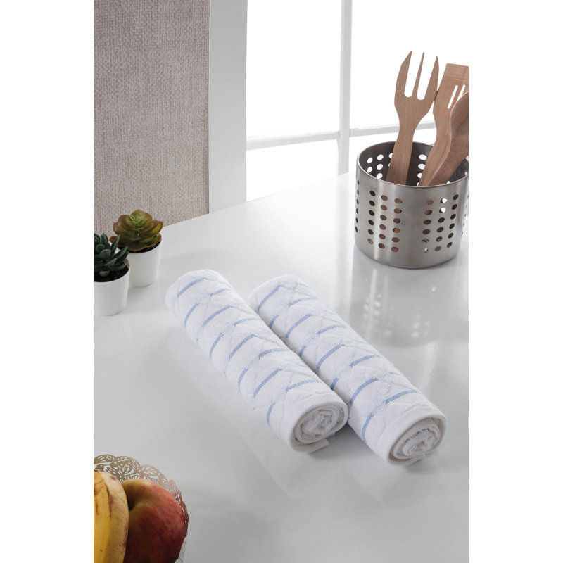 Cotton Jacquard Tea Towel Kitchen Towel, White/Blue