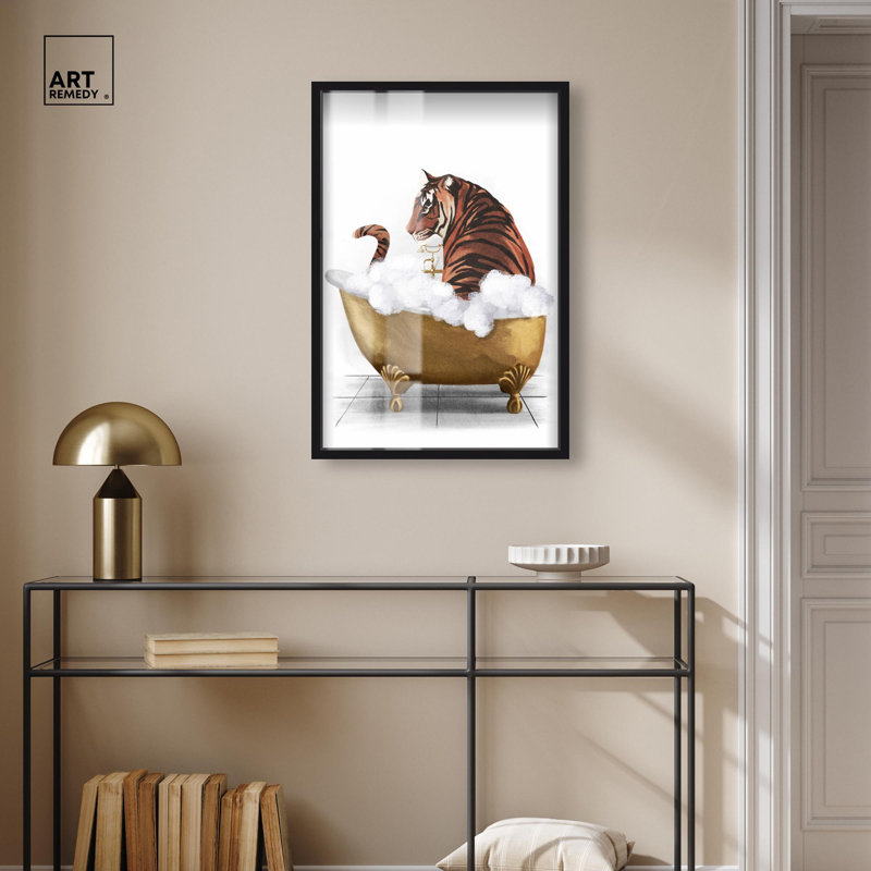 Bathtime Tiger, H 31 po x l 21 po, Noir