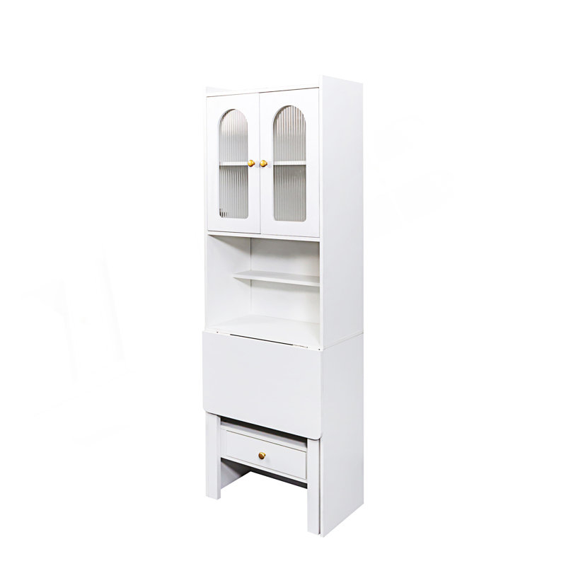 Table d'écriture convertible pliable, armoire de bureau avec tablette et tiroir, Blanc
