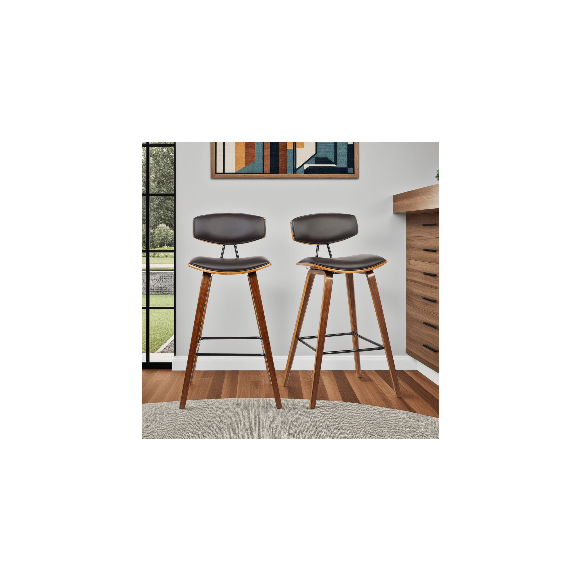 Payton Vegan Leather Bar & Counter Stool, Walnut, Bar Stool (29" Seat Height), Brown Faux Leather