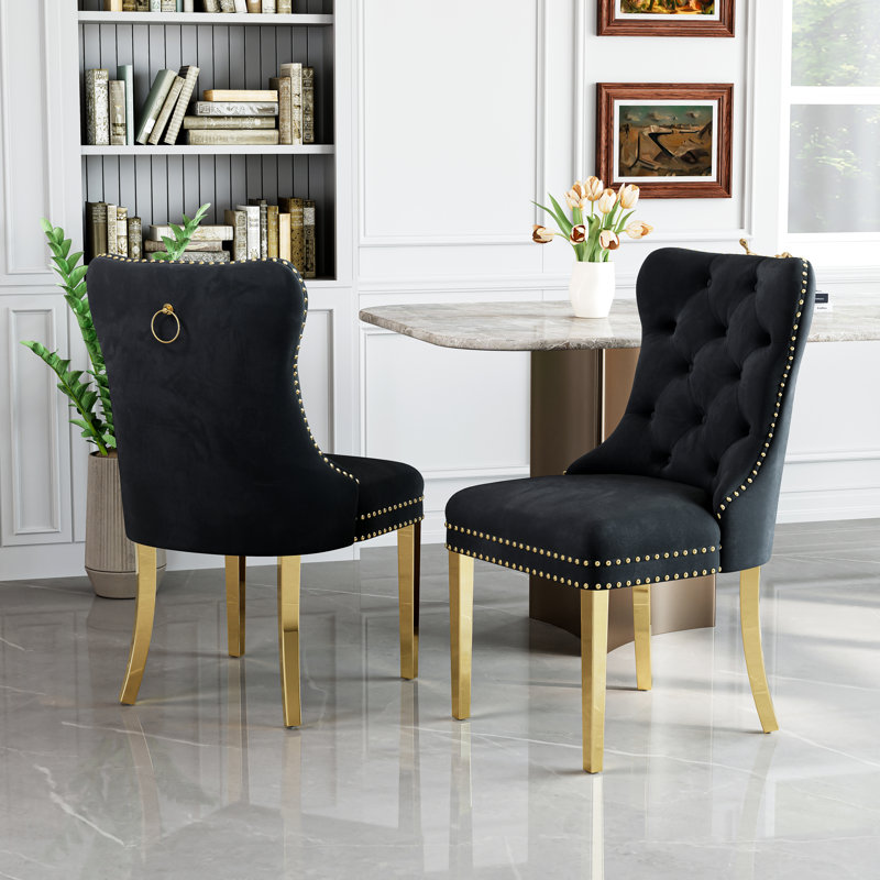 Pamela 22.8'' H Tufted Velvet Upholstered Side Chair, Gold, Black