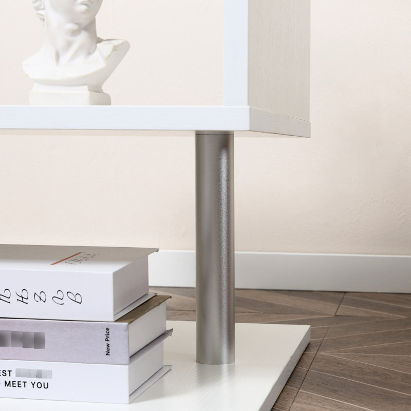 Table d'appoint de 20 po avec rangement, moderne en forme de S blanc, tablette de bout facile à entretenir, table moderne, design