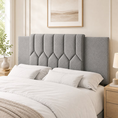 Upholstered Adjustable Headboard, 3-in-1 Full/Queen/King Size Telescopic Bed Headboard with Adjustable Height & Width, Sturdy Metal Frame with Mount Adapters, for Bedroom Dorm Guest Room, Gray