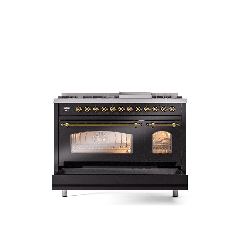 ILVE Nostalgie II 48 Dual Fuel Range , Natural Gas, Glossy Black/Brass