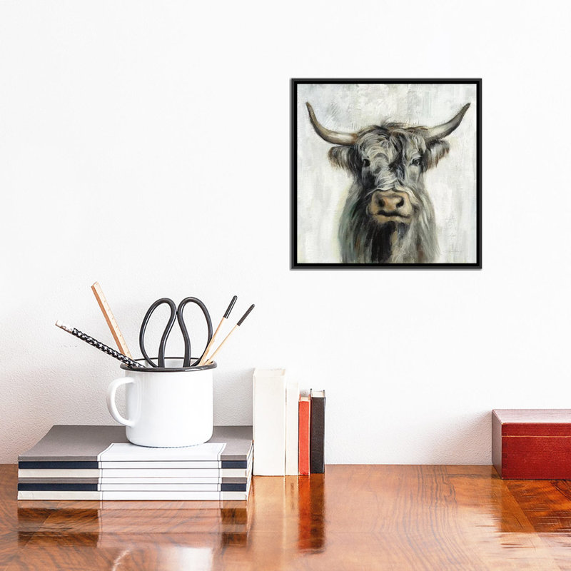Highland Cow by Silvia Vassileva - Painting, No Mat, Black Framed, 12" H x 12" W x 1.5" D
