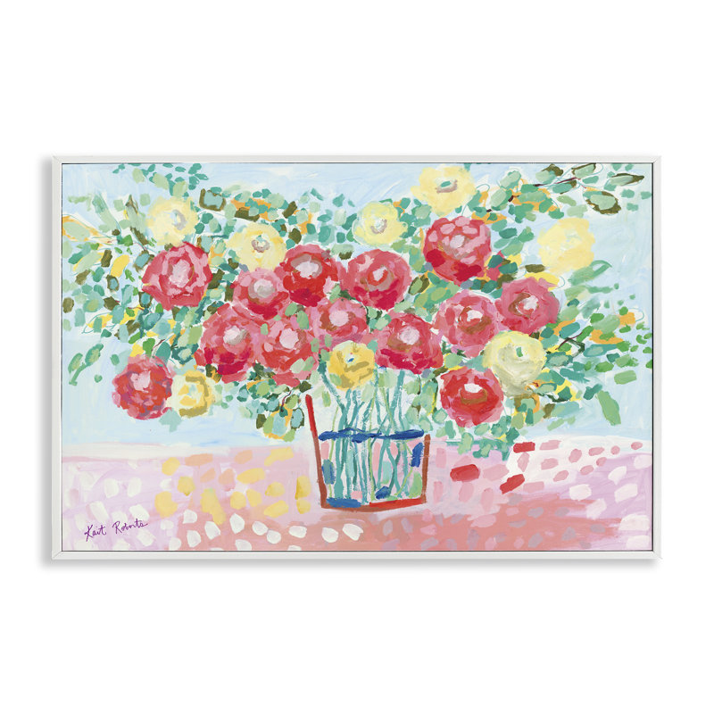 Fleurs de jardin giclées, dessin de Kait Roberts, H 16 po x l 24 po, Estampe numérique encadrée blanc bord de mer