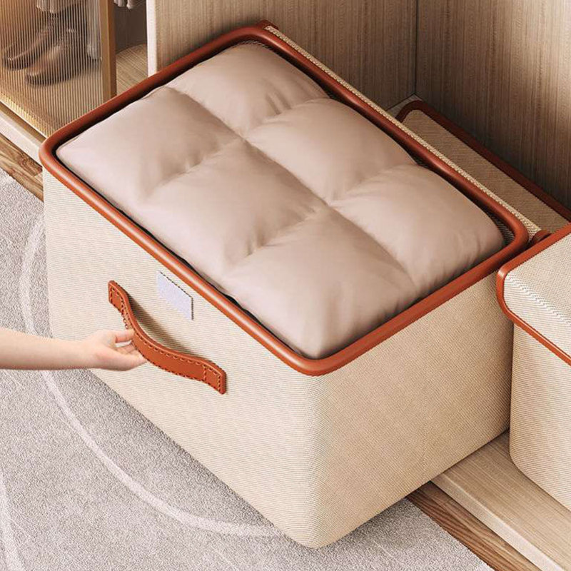 Storage Bins with Lids, Foldable Linen Fabric Storage Boxes with Lids, Collapsible Closet Organizer Containers with Cover for Home Bedroom Office