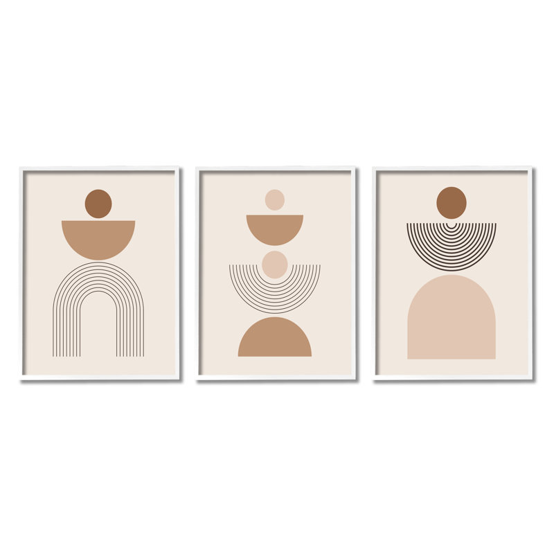 Boho 3 formes contemporaines par LSR Design Studio, H 30 po x l 24 po x P 1,5 po, Giclée encadrée blanc bord de mer