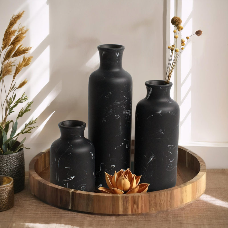 Ensemble de vases en résine 3 pièces Rustic Farmhouse, Noir