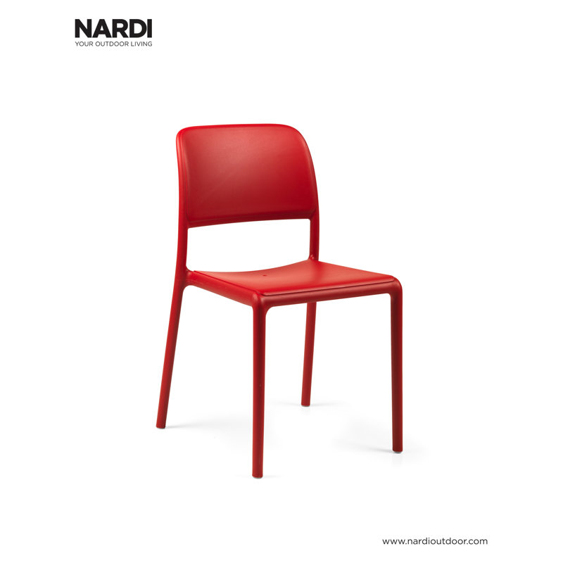 Achan Stacking Patio Dining Side Chair with Cushion, Rosso