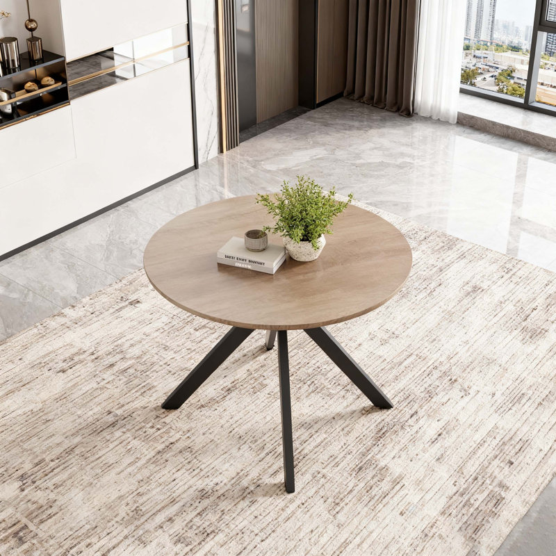 Table de salle à manger 47,2 "en bois massif pour 4 à 6 personnes avec base piédestal entrecroisée, Brun / Noir