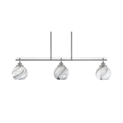 Luminaire pour îlot de cuisine 3 lumières Odyssey avec verre tourbillon onyx