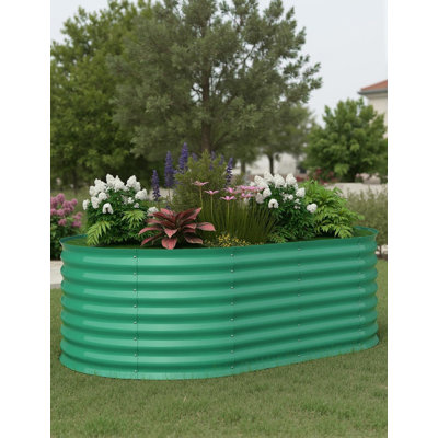 Lit de jardin surélevé en métal pour l'extérieur avec bordure de sécurité Boîte à fleurs ovale en métal pour planter des légumes