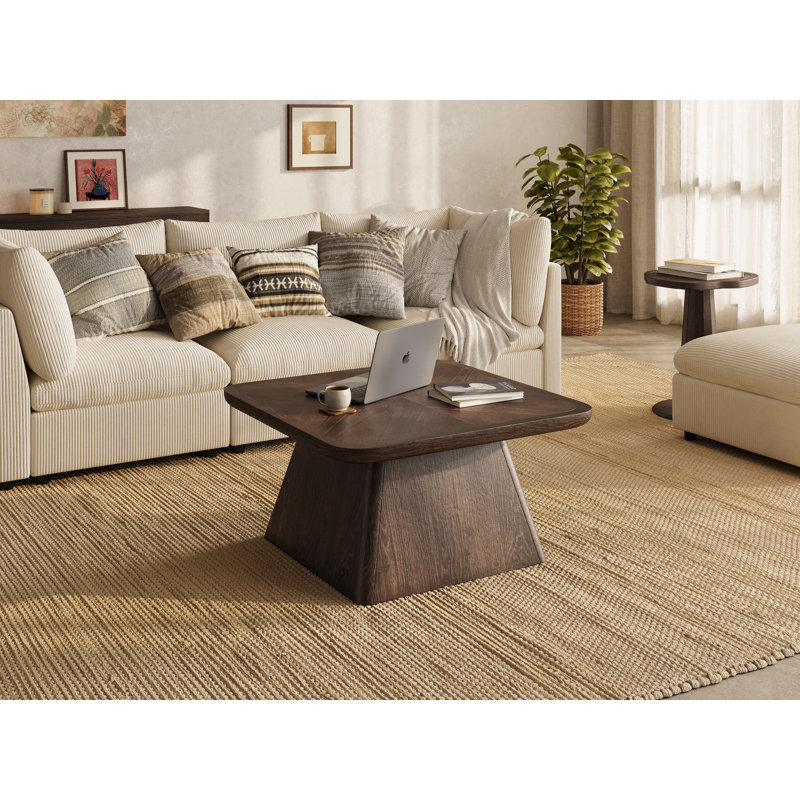 36'' Solid Wood Square Coffee Table with Live Edge, Dark Brown