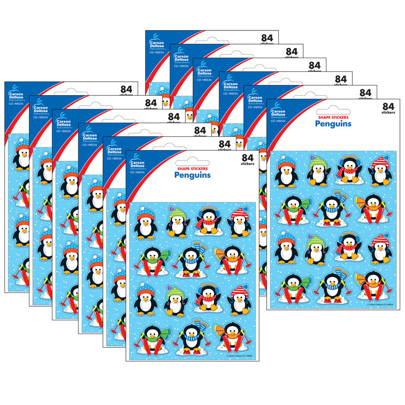 Autocollants en forme de pingouins, 84 par paquet, 12 paquets