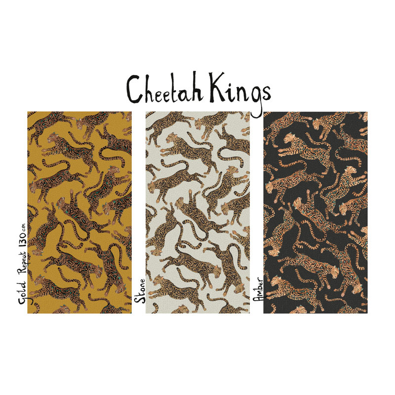 Ardmore 'Cheetah Kings' Velvet Fabric, Stone