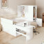 Lit plateforme double en bois avec 6 tiroirs, tablettes, bureau et garde-robe-756109283