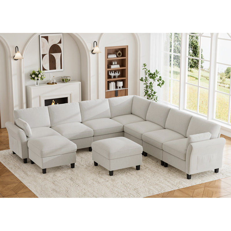 Canapé modulaire avec rangement 9 pièces, Tissu crème