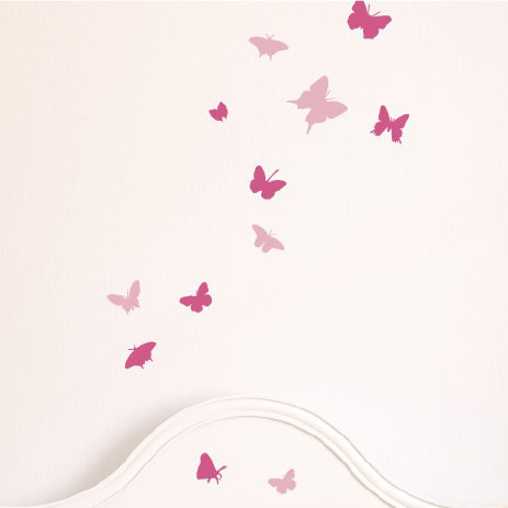 Décalcomanie murale papillons, H 91 po x l 55 po x P 0,01 po, Rose/Rose pâle