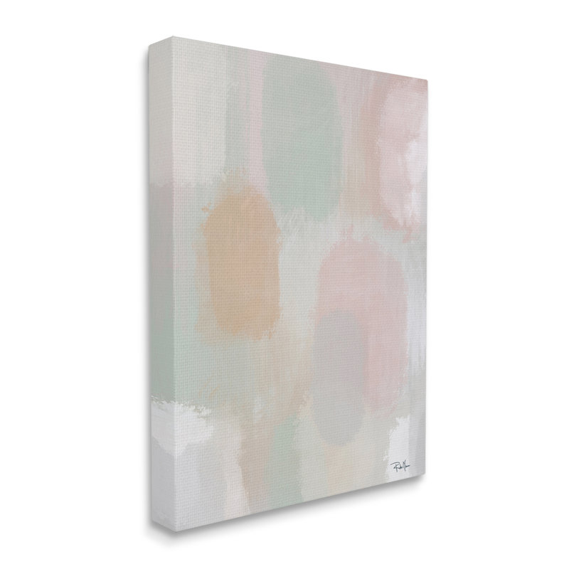 Doux pastel abstrait, peinture, rose tranquille, vert, formes par - Peinture, H 40 po x l 30 po x P 1,5 po, Toile tendue