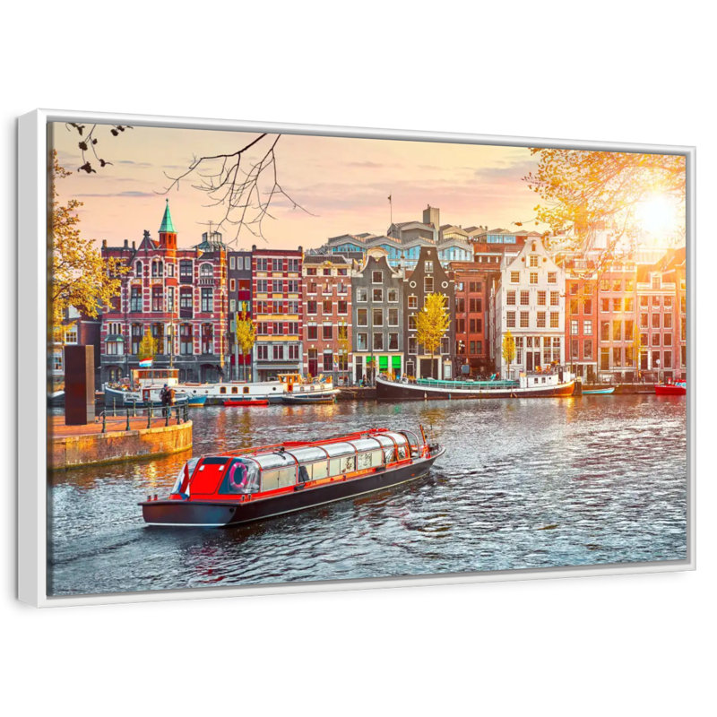 Amstel Canal Cruise, Floating Frame White, 13" X 9"