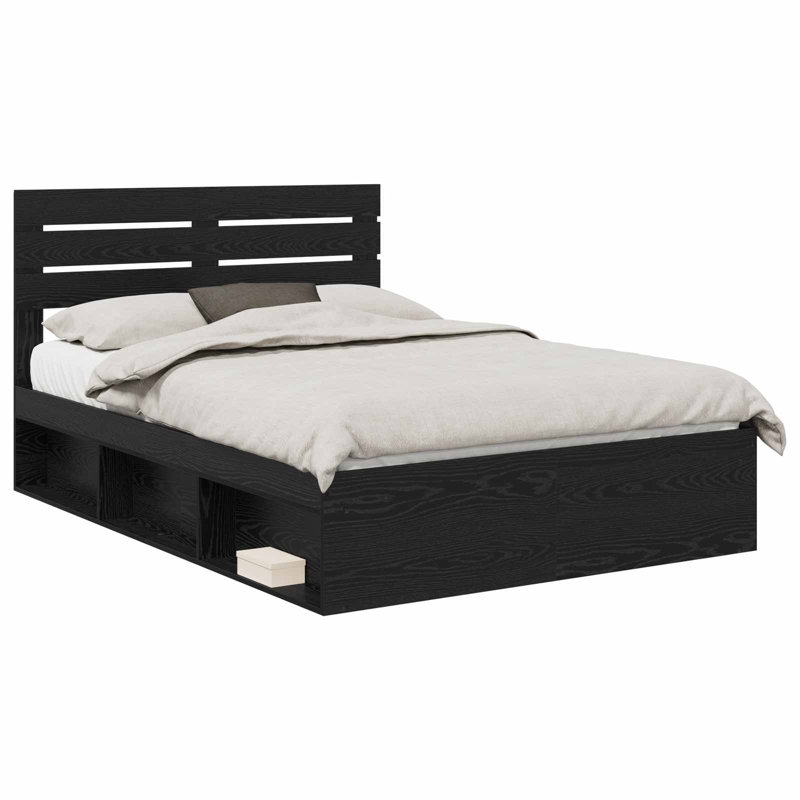Solid Wood Bed, Black, European Kingsize (160 x 200 cm)