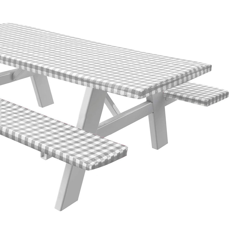 Vinyl Picnic Fited Tableclth Rectangle 3 Pcs 30 X 96 Inch Burgundy, 72" x 30", Gray