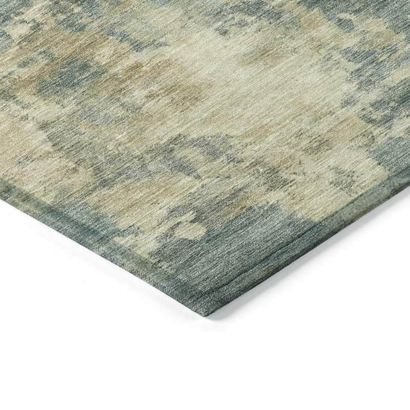 Tapis bleu sarcelle lavable à la machine intérieur / extérieur Xhevrie, Rectangle 5 pi x 7 pi 6 po