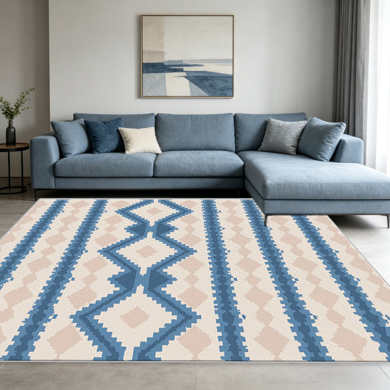Blue Vertical Kilim Stripe carpet-easy to clean, machine-washable, soft and comfortable; suitable for door mats, kitchens, living rooms, bedrooms, corridors, and laundry areas. Easy to clean, durable carpet for home decoration.