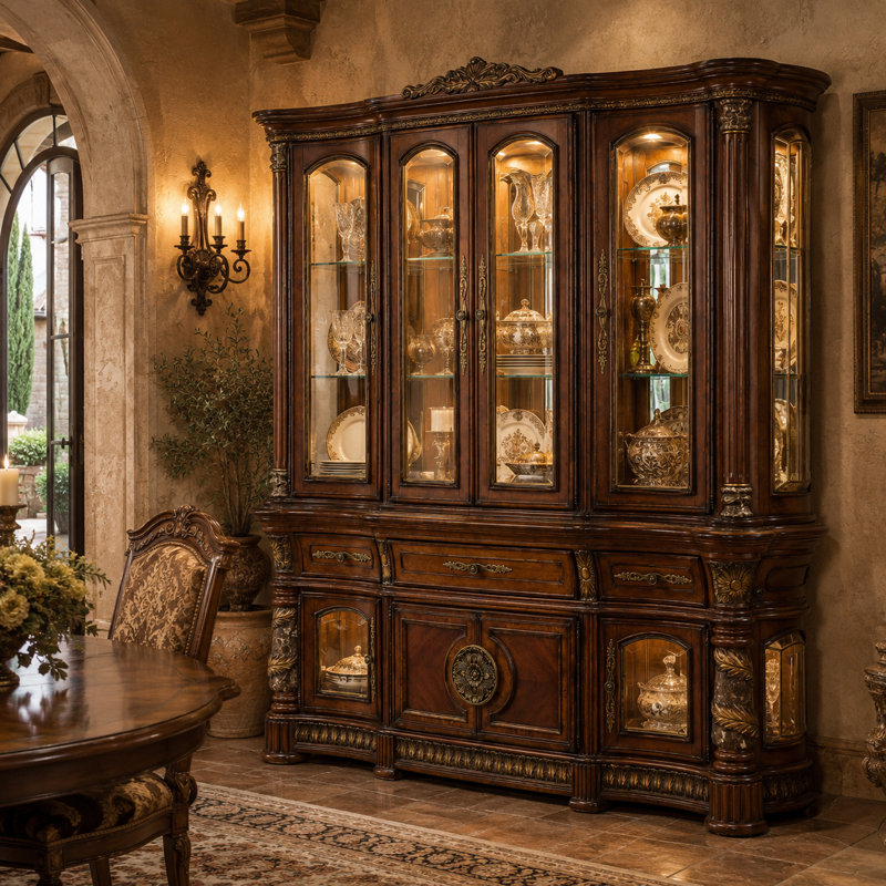 Villa Valencia Lighted China Cabinet, Without