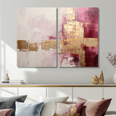 Minimalism Pink And Gold Horizon - Blue Modern Wall Art
