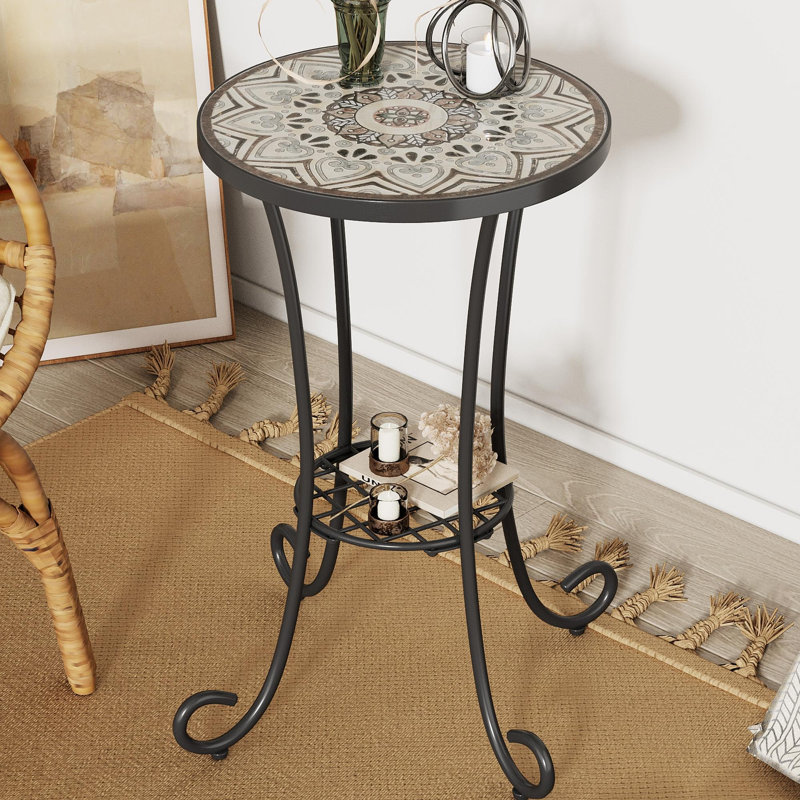 Patio Side Table With Shelf,Brown+Black