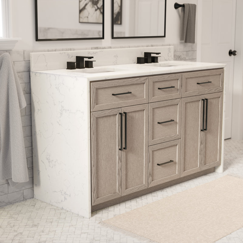 Ensemble de meuble-lavabo double 60 po Akalya, Chêne gris