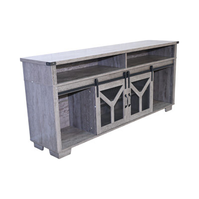 65.3" Country Grey Farmhouse TV Console with LED Lights, Iron Mesh Barn Door Media Stand for Living Room