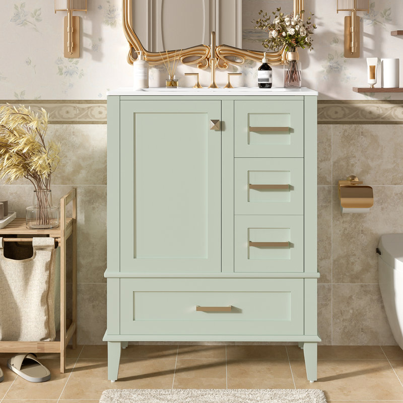 Ensemble de meuble-lavabo autoportant avec lavabo en céramique 24,8 po Lacey, Vert