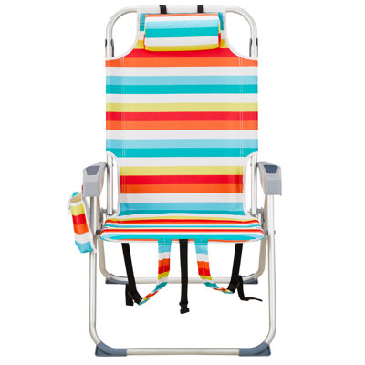 Folding Beach Chair  Vibrant Striped Design, Foldable & Portable, Adjustable Recline Positions, Built-in Storage Pockets, Durable Frame