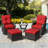 2-Person PE Wicker Outdoor Patio Set With Chairs, Ottomans, Side Table & Red Cushions-984046791