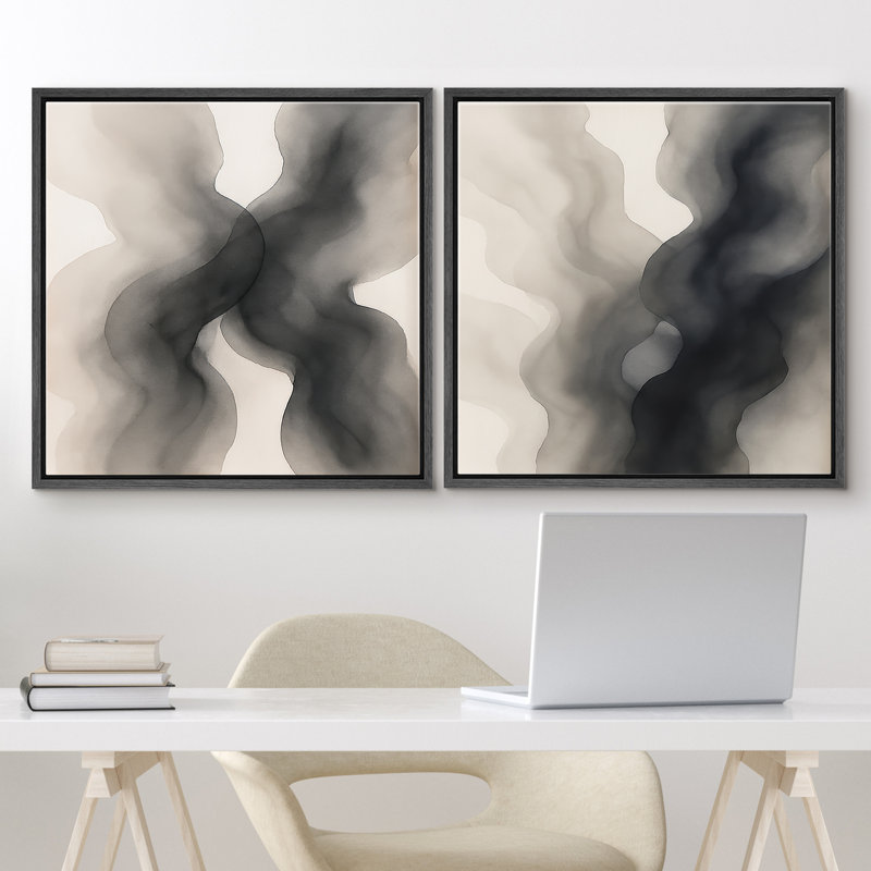 2 pièces, reproduction d'art sur toile encadrée pour une décoration moderne, Black Floater Framed, H 16 po x l 16 po