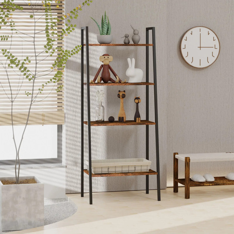4-Tier Storage Rack 60*37.5*145 cm MDF 1 Piece Ladder Shelf Beige Ladder Design, Brown