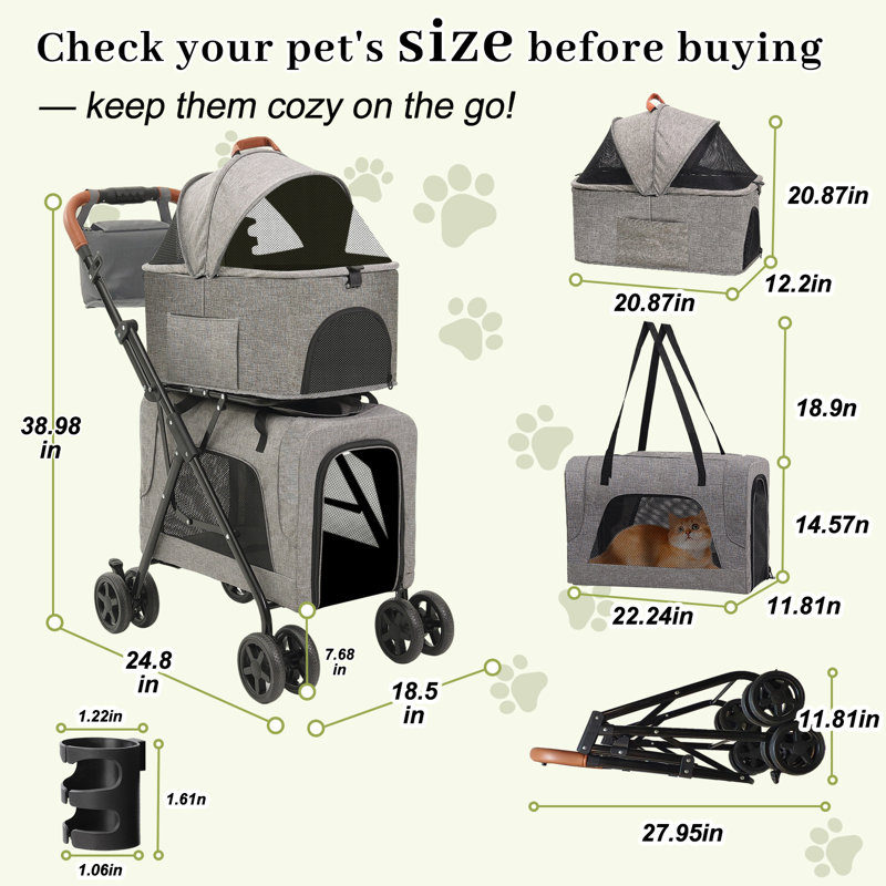 4-in-1 All-terrain Pet Stroller For Dogs And Cats – Foldable Dog Stroller For Medium Dogs (20 Lbs Max) Or 2 Cats, With Cup Holder And Storage Bag – Pet Gifts