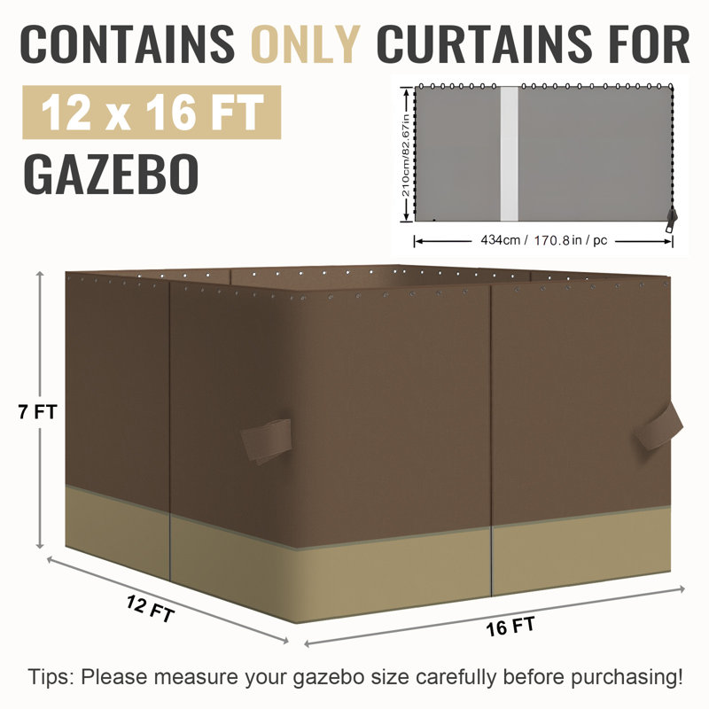 4-Panel Outdoor Gazebo Curtains, 82.7" H x 144" W192" D, Brown/Khaki